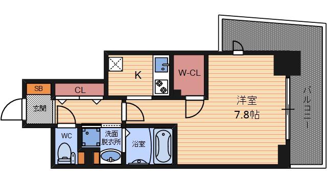 ハビテ靭センターコート(1K/4階)の間取り写真