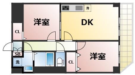 リアライズ今里南(2DK/7階)の間取り写真