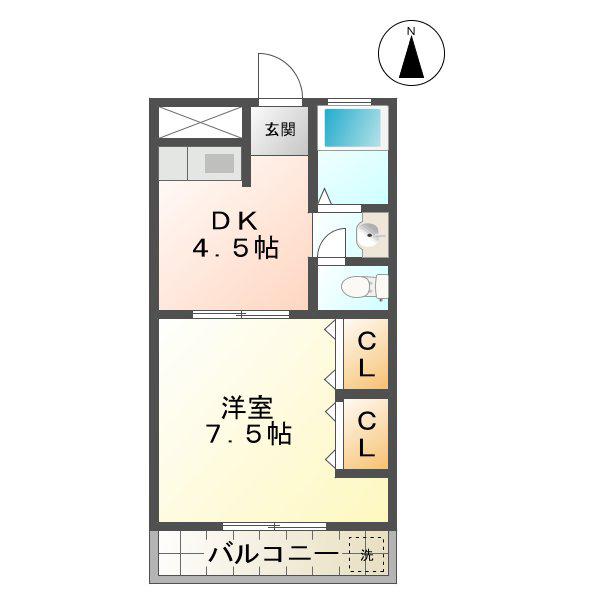 町屋ライフB(1DK/5階)の間取り写真