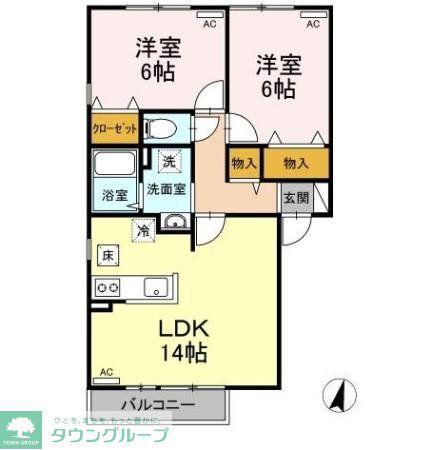 パルアモーレAB(2LDK/1階)の間取り写真