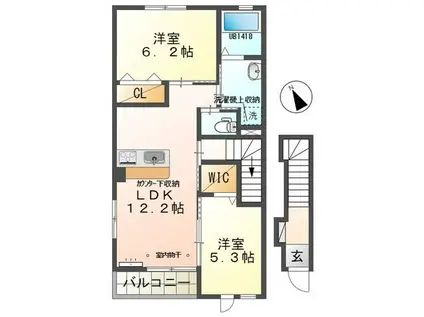 ハミングバード(2LDK/2階)の間取り写真
