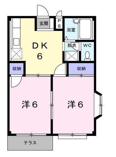 イーストタウン(2DK/1階)の間取り写真