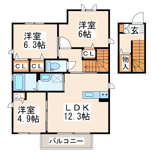 クラヴィエ3 (3LDK/2階)の間取り写真