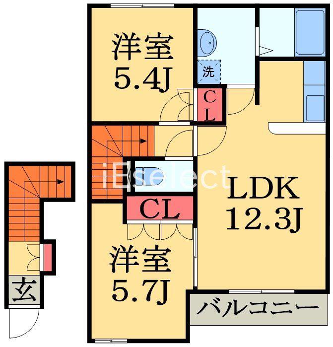 アンジュレーヴ(2LDK/2階)の間取り写真