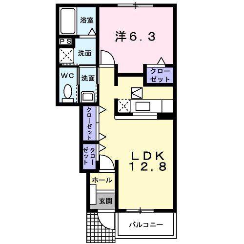 オベルジュ 鶴(1LDK/1階)の間取り写真