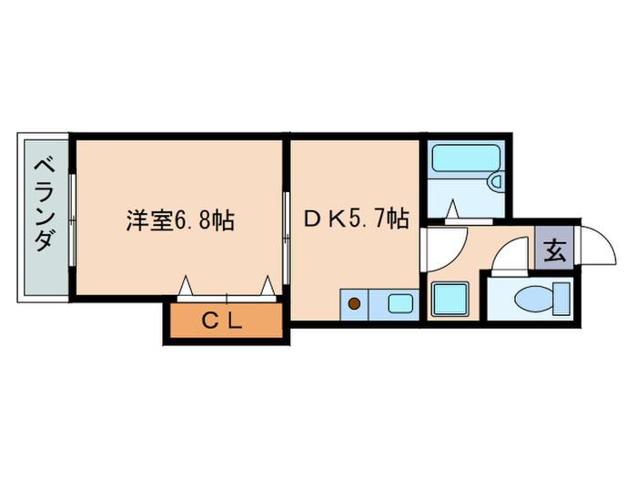 太陽ハイツ南草津(1DK/1階)の間取り写真