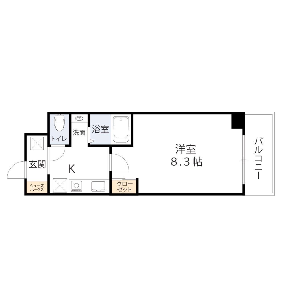 レジデア西本町(1K/8階)の間取り写真