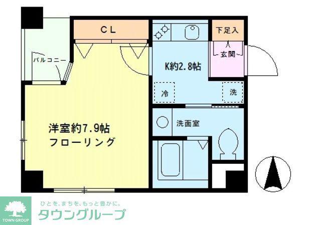 プルナス入谷(1K/4階)の間取り写真