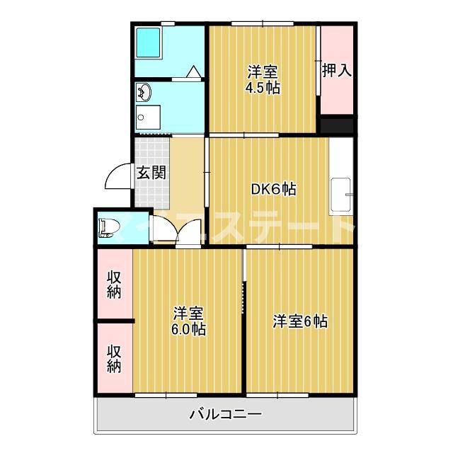 コーポ浅田(3DK/3階)の間取り写真