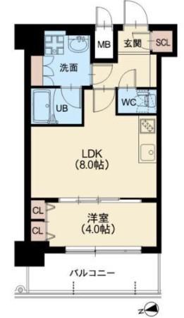 スプランディッドVII(1LDK/8階)の間取り写真