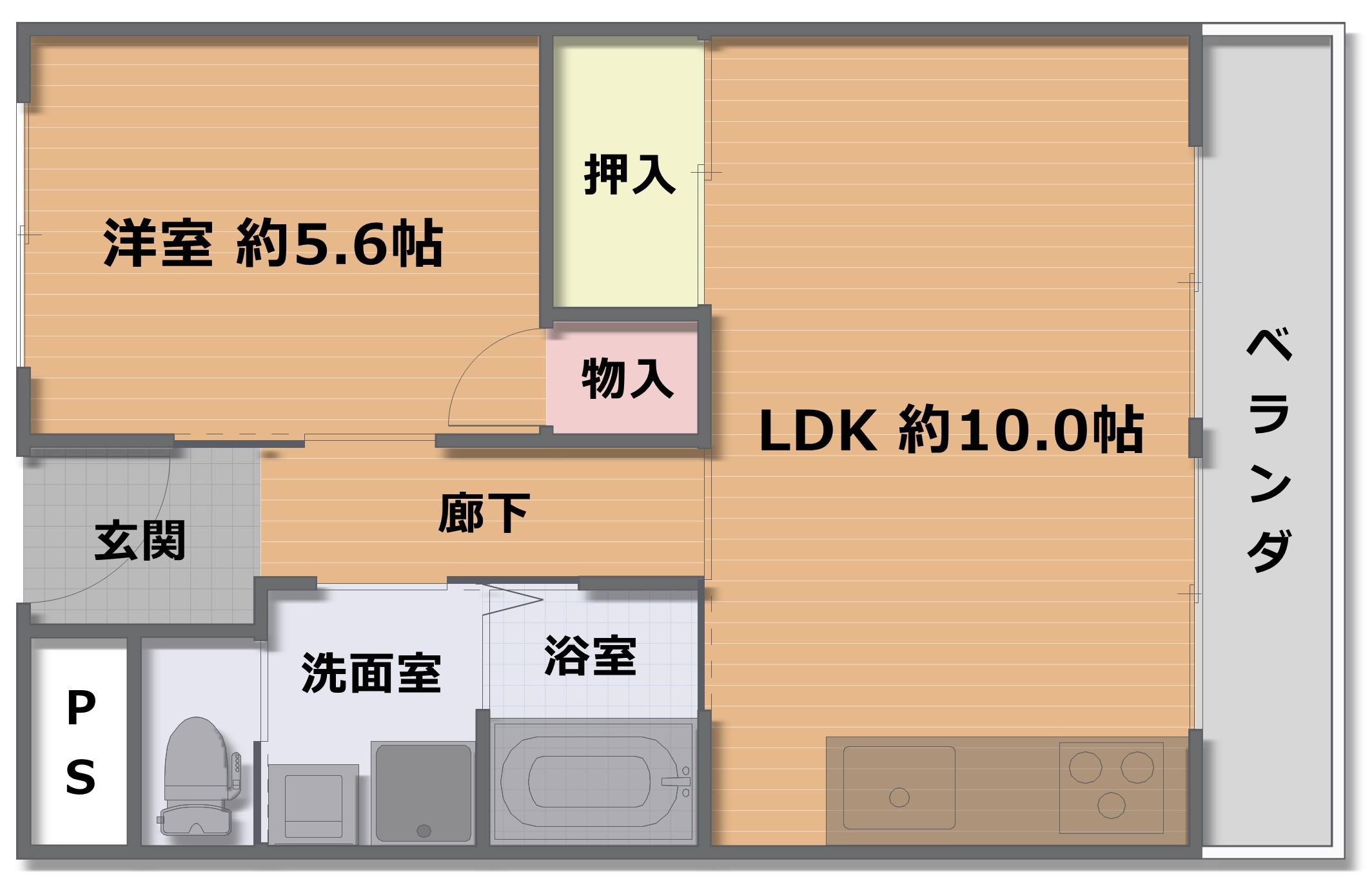 山科市営2号棟(1LDK/8階)の間取り写真
