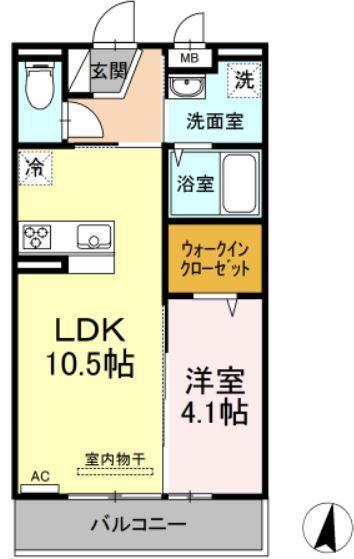 銀河タウン E(1LDK/3階)の間取り写真