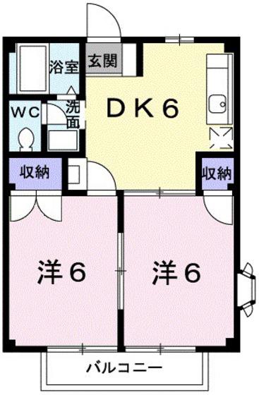 ニューシティフジモト(2DK/1階)の間取り写真
