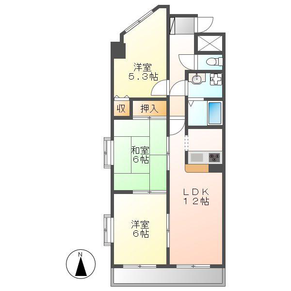 パラディーソ白壁(3LDK/2階)の間取り写真