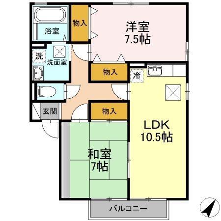 グリーンヒル(2LDK/1階)の間取り写真