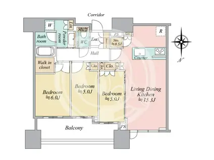 シティタワー大阪本町(3LDK/42階)の間取り写真