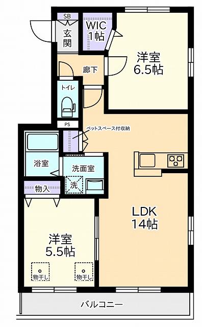 小田急線 読売ランド前駅 徒歩11分 2階建 築12年(2LDK/2階)の間取り写真