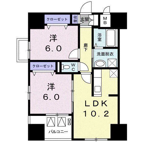 リバーサイド ガーデン(2LDK/9階)の間取り写真