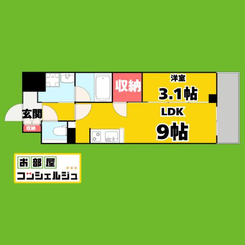メイクスアート名駅ウエスト(1LDK/6階)の間取り写真