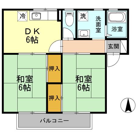 コーポかねともB棟(2DK/1階)の間取り写真