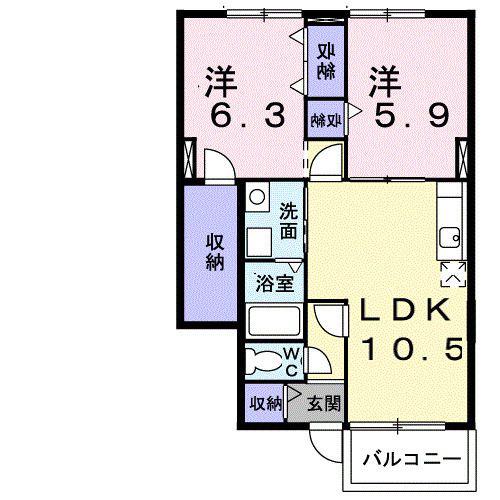 パインヴィレッジC(2LDK/1階)の間取り写真
