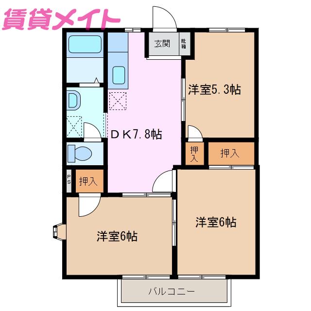リバーヴィレッジ(3DK/1階)の間取り写真
