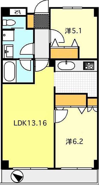 T-NET リベラルシティハイツ(2LDK/2階)の間取り写真