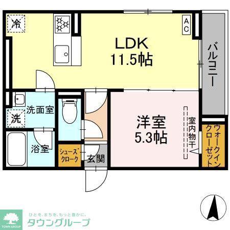 D PAINA 登戸III(1LDK/1階)の間取り写真