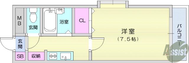 ロイヤルヒルズ泉崎Ⅱ(1K/3階)の間取り写真
