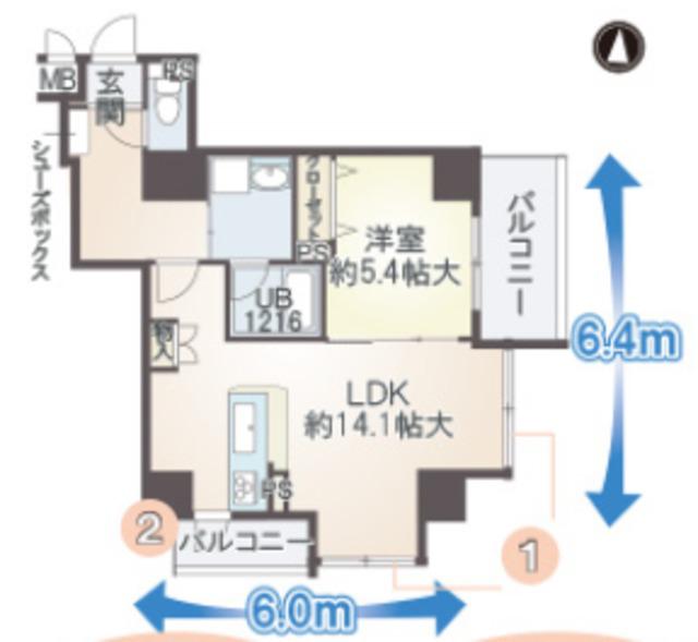 ブエナビスタ長居(1LDK/6階)の間取り写真