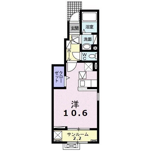 フォレ モンターニュ(ワンルーム/1階)の間取り写真