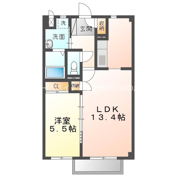 クレア一本木(1LDK/2階)の間取り写真