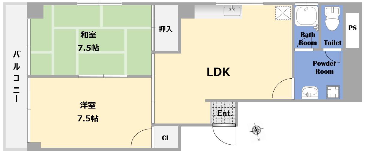 高殿ハイム(2LDK/2階)の間取り写真