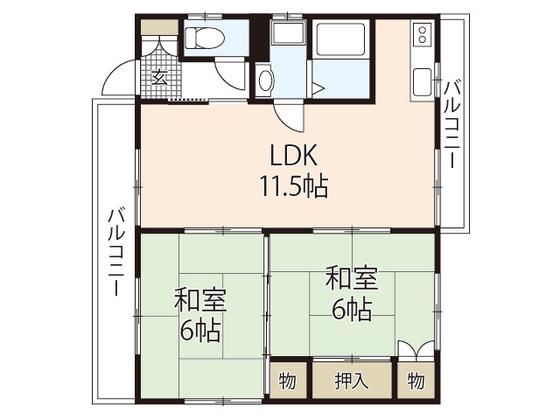 コーポ松岡(2LDK/1階)の間取り写真
