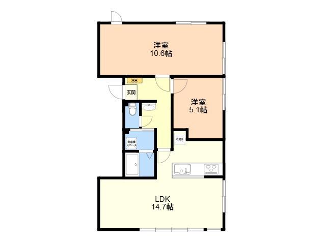 アレイ唐人町(2LDK/2階)の間取り写真