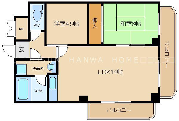 レジデンスOGAWA(2LDK/4階)の間取り写真