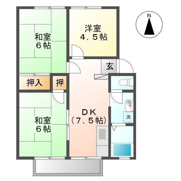 パナハイツ福永 A(3DK/2階)の間取り写真