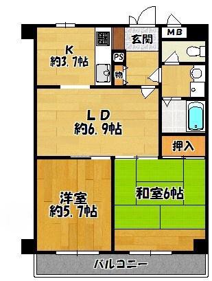 三田ヴィラオートリドゥエ(2LDK/7階)の間取り写真