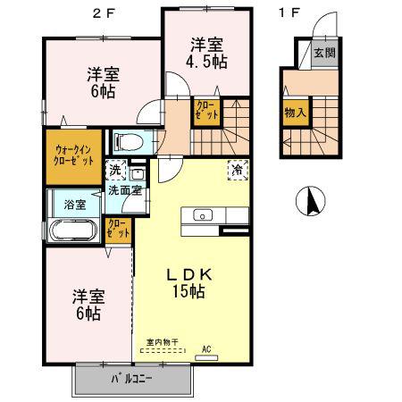 ラ・ルル六条B棟(3LDK/2階)の間取り写真