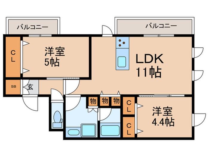 TRANQUILLITE(2LDK/2階)の間取り写真