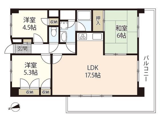 鶴見ハイタウン(3LDK/12階)の間取り写真