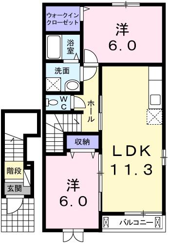 ガーデンハウス(2LDK/2階)の間取り写真