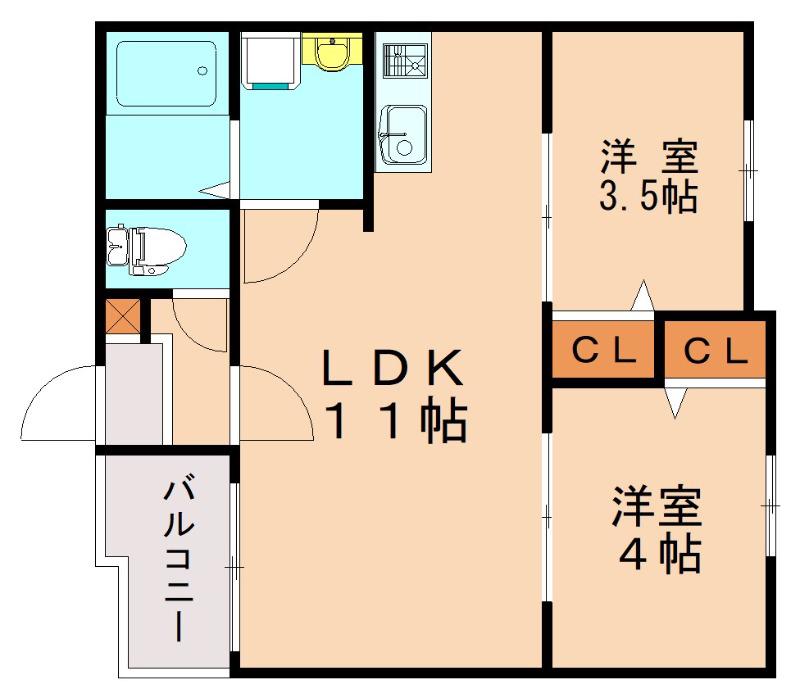 ラフィット千早(2LDK/1階)の間取り写真