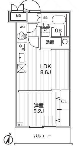 ALIVIS志村三丁目(1LDK/5階)の間取り写真
