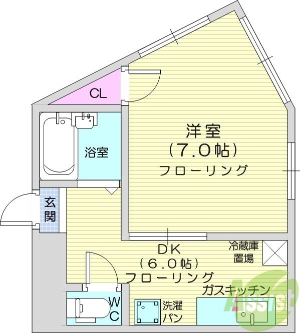 YOU館(1DK/3階)の間取り写真