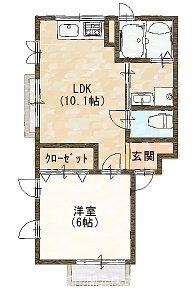 メープルコート東沖野(1LDK/2階)の間取り写真