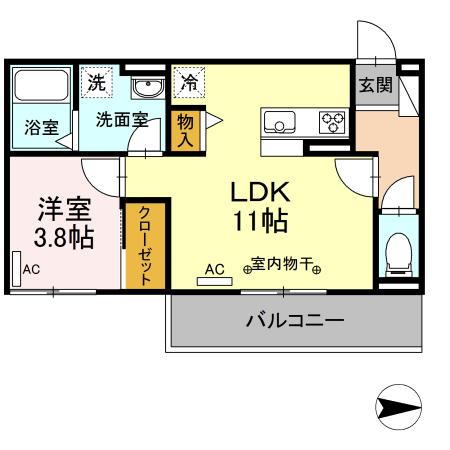 アンプルールK(1LDK/3階)の間取り写真