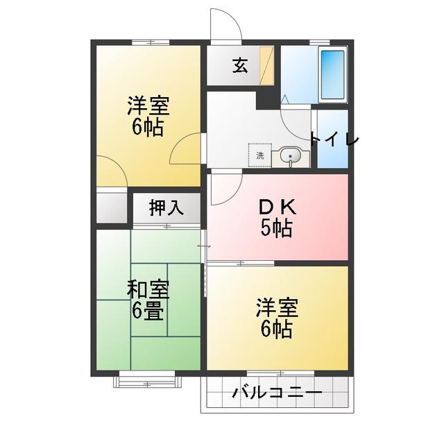 ウォールナッツA棟(3DK/2階)の間取り写真