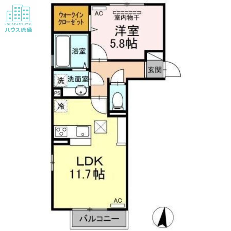 ランチヒル真崎 B棟(1LDK/1階)の間取り写真