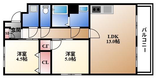 春里ハイツ(2LDK/3階)の間取り写真